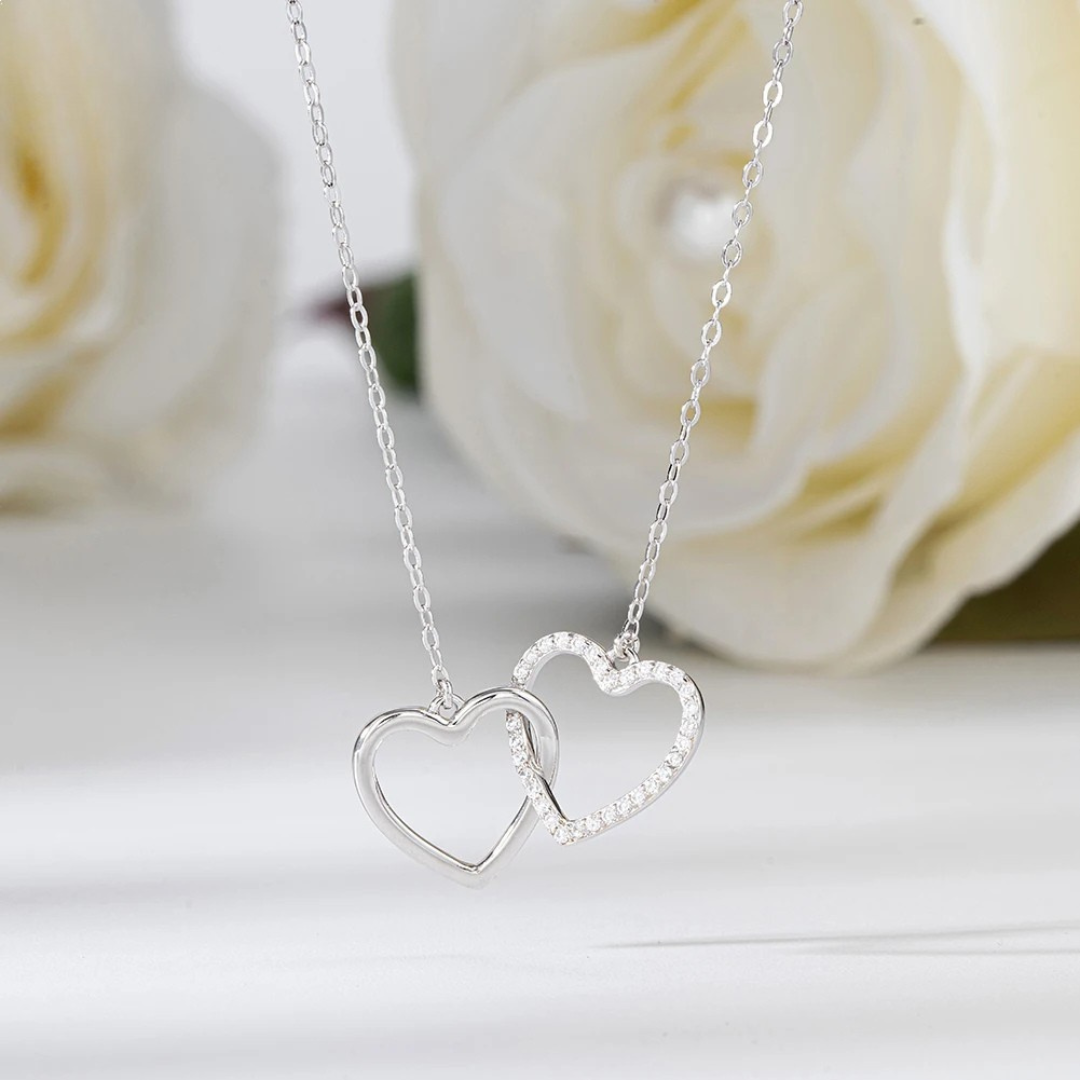 925 Sterling Silver Love Heart Cz Necklace with 16"-18" Silver Chain