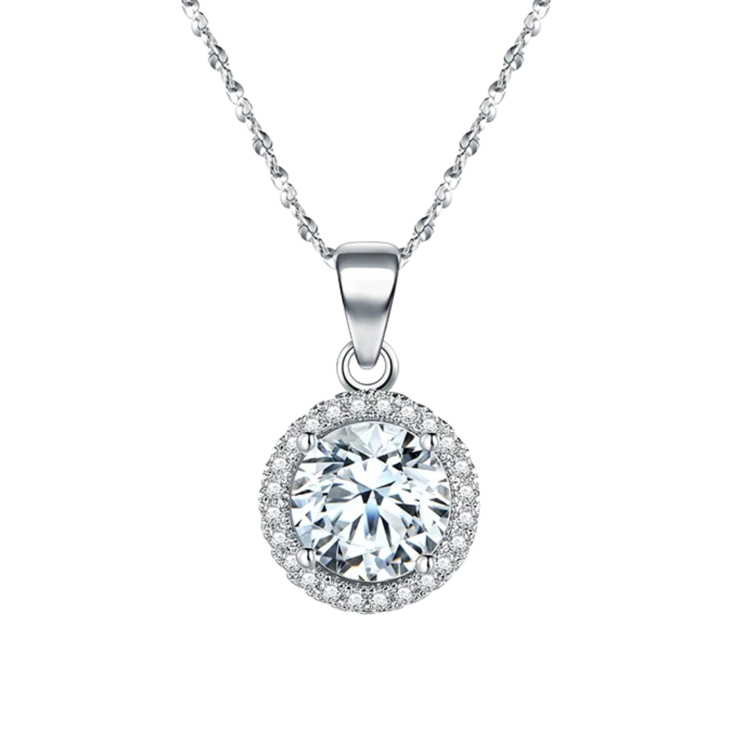 925 Sterling Silver Round Cut Halo Cz Pendant with Chain