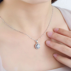 925 Sterling Silver Round Cut Halo Cz Pendant with Chain