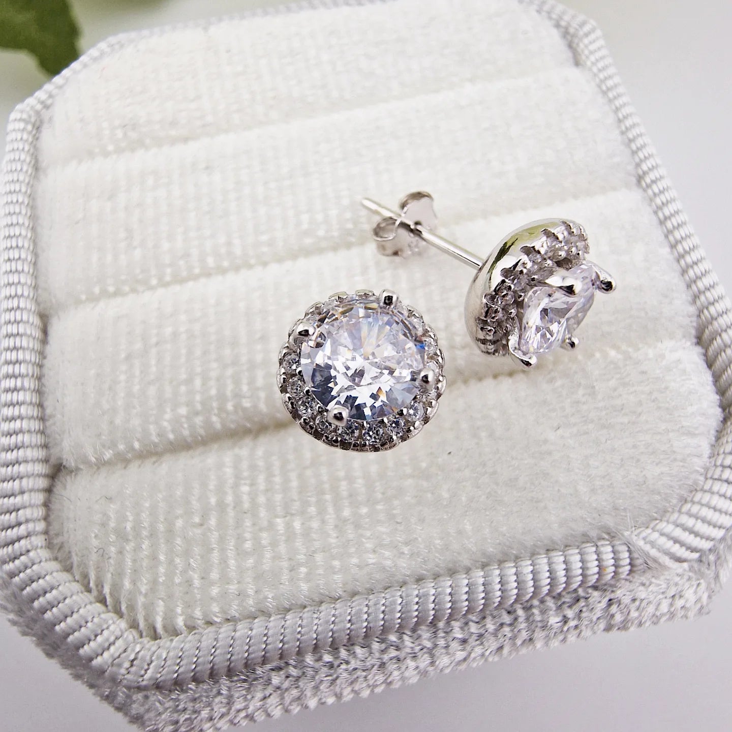 925 Sterling Silver Round Halo Cz Stud Earrings